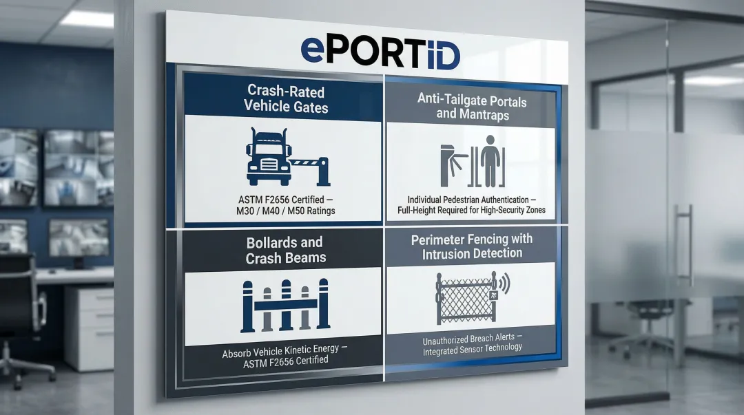 Chemical facility physical barrier types comparison chart with functions and security considerations