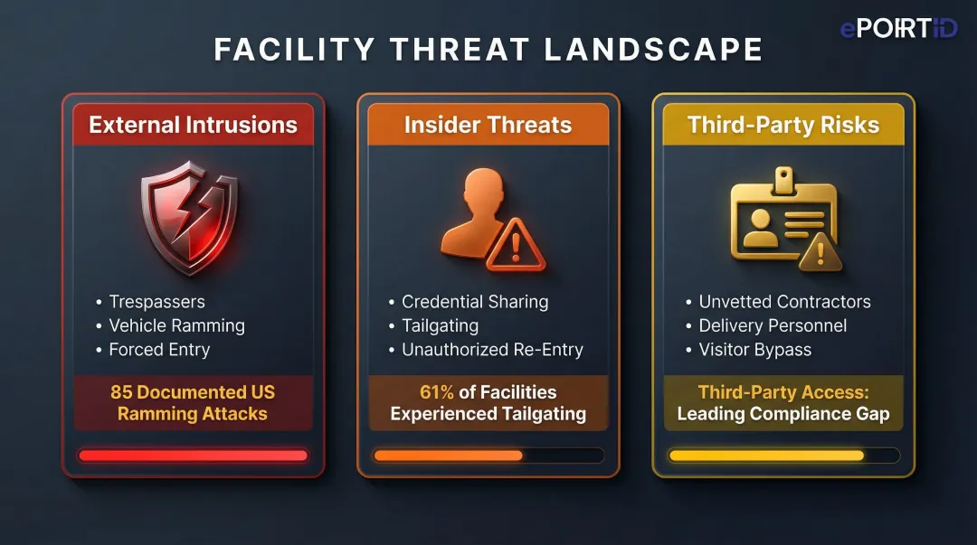 Three chemical facility gate security threat categories external insider and third-party risks