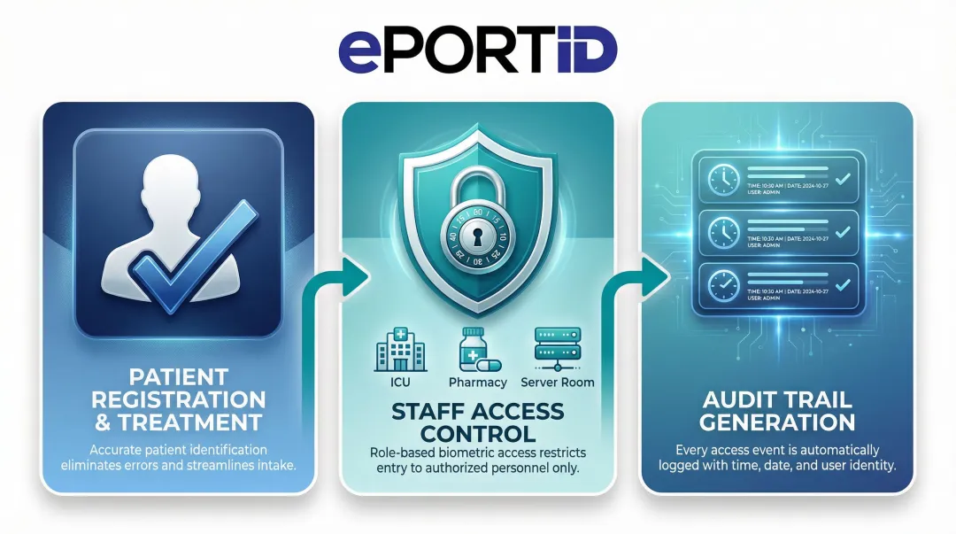 Three core roles of hospital biometrics patient safety staff access and audit trails
