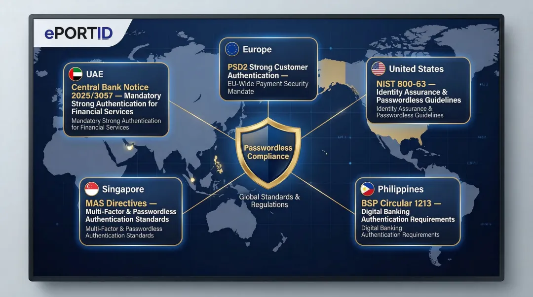 Global banking passwordless authentication compliance mandates by region and framework