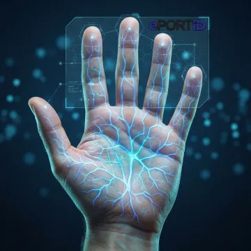 Palm vein biometric pattern visualization showing unique identity verification
