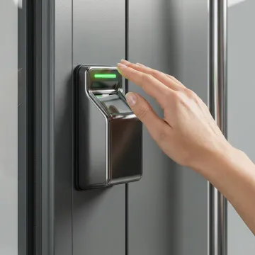 Palm vein recognition smart lock installed on modern office door