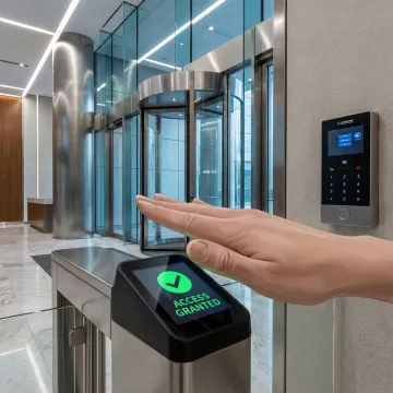 Contactless palm vein scanner integrated with Lenel access control at secure facility entrance