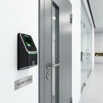 Modern biometric palm vein scanner installed at secure facility entrance