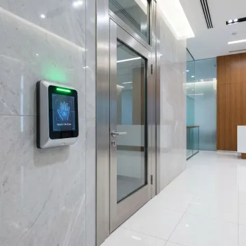 Biometric access control reader at secure facility entrance