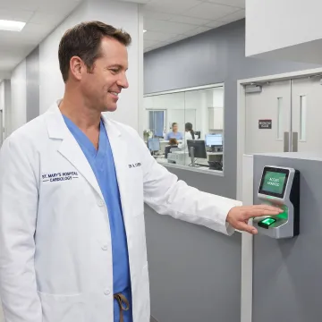 Hospital staff using contactless biometric access