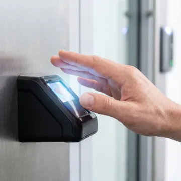Contactless palm biometric scanner in use