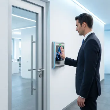 Contactless biometric access control reader at secure facility entrance