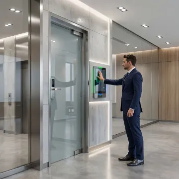 Contactless biometric access control reader at secure facility entrance