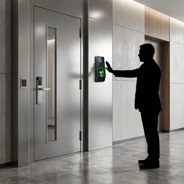 Contactless biometric access control reader at a secure entrance