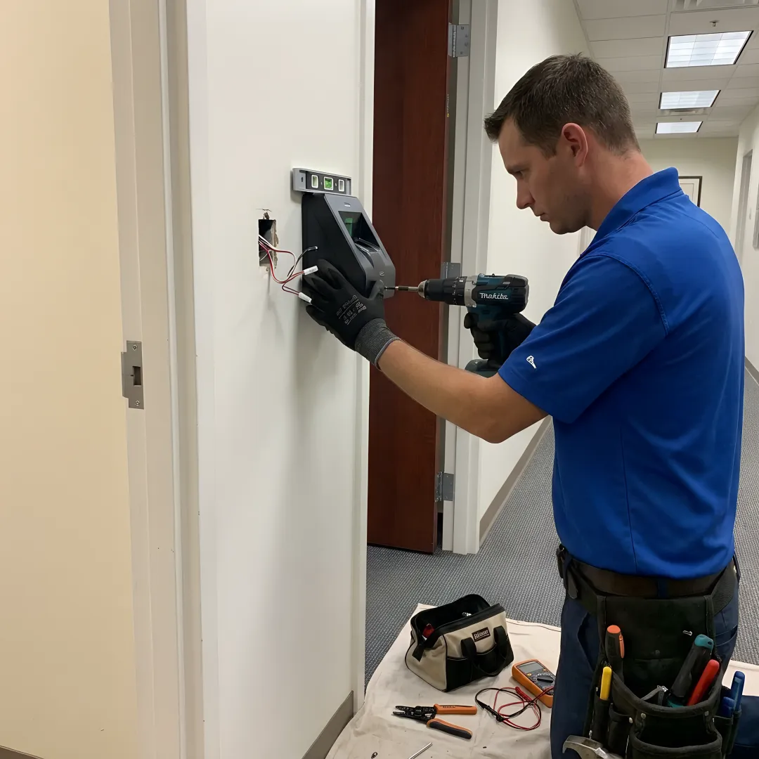 Biometric access control system integrated with modern office security infrastructure