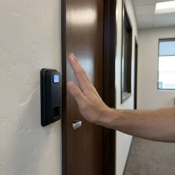 Palm vein biometric pattern visualization showing unique identity verification