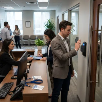 Contactless palm vein scanner integrated with Lenel access control at secure facility entrance