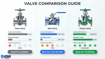 Gate ball and globe valve flow coefficient pressure drop throttling comparison chart