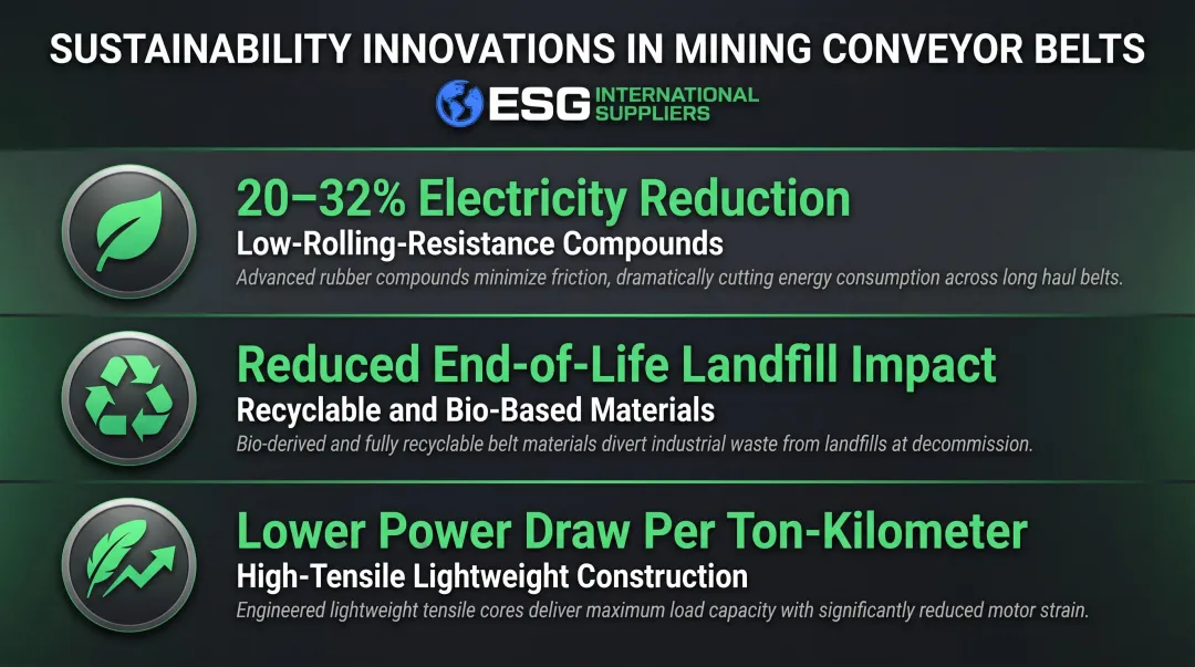 Conveyor belt sustainability innovations low rolling resistance energy savings and emissions reductions