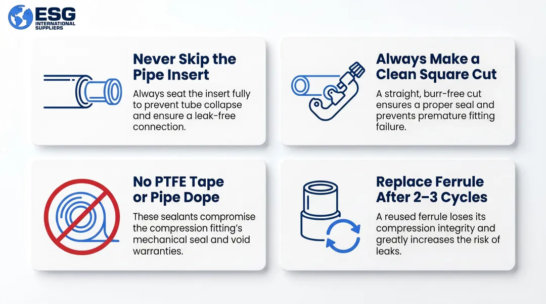 Four compression fitting best practices summary for leak-free plastic pipe connections