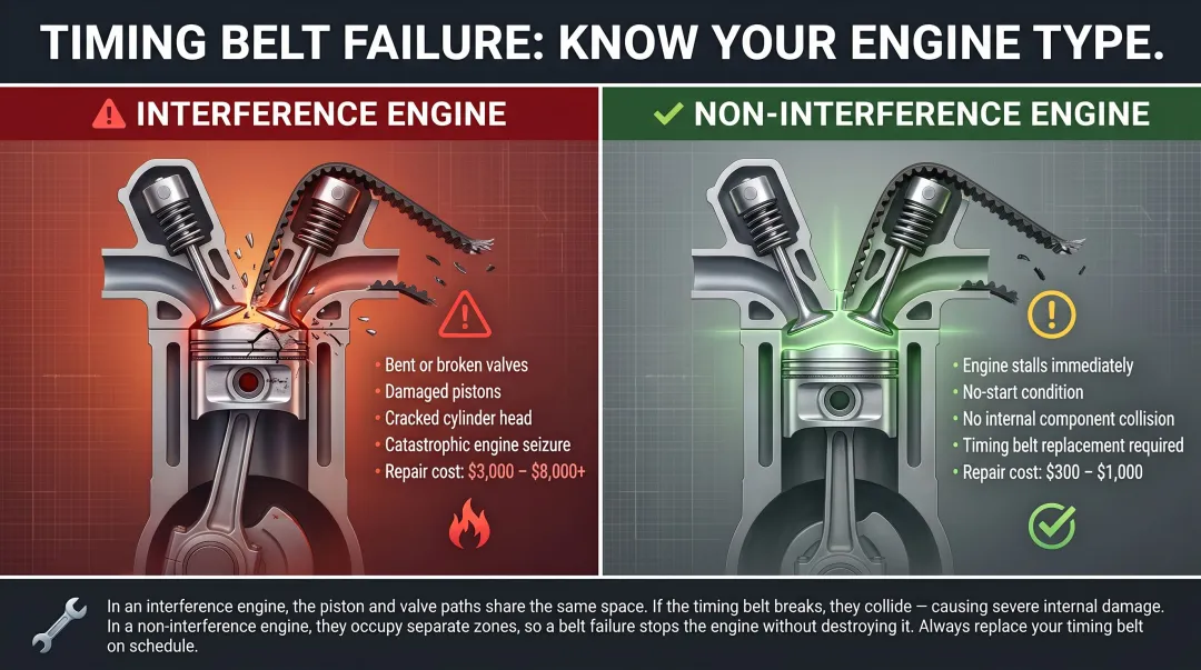 Interference versus non-interference engine timing belt failure outcome comparison