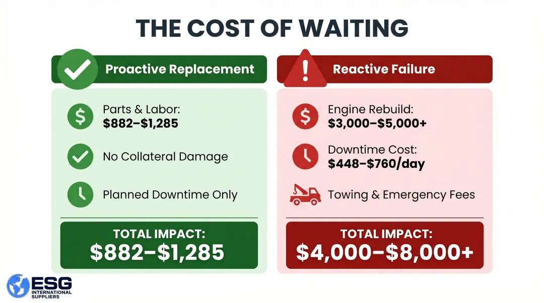 Proactive timing belt replacement versus reactive failure total cost comparison chart