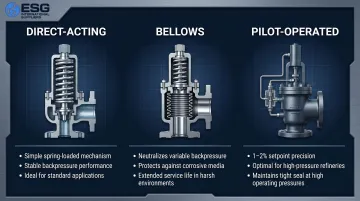 Three safety valve subtypes direct-acting bellows and pilot-operated design comparison