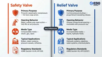 Safety valve versus relief valve side-by-side feature comparison infographic