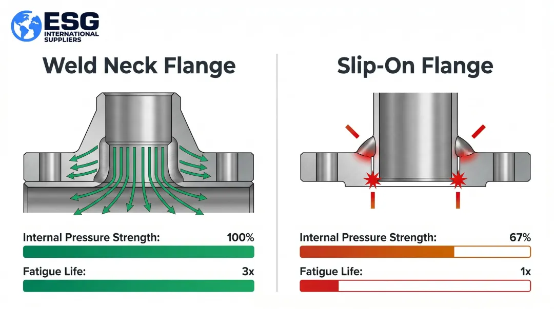 Weld neck versus slip-on flange structural performance and fatigue life comparison chart