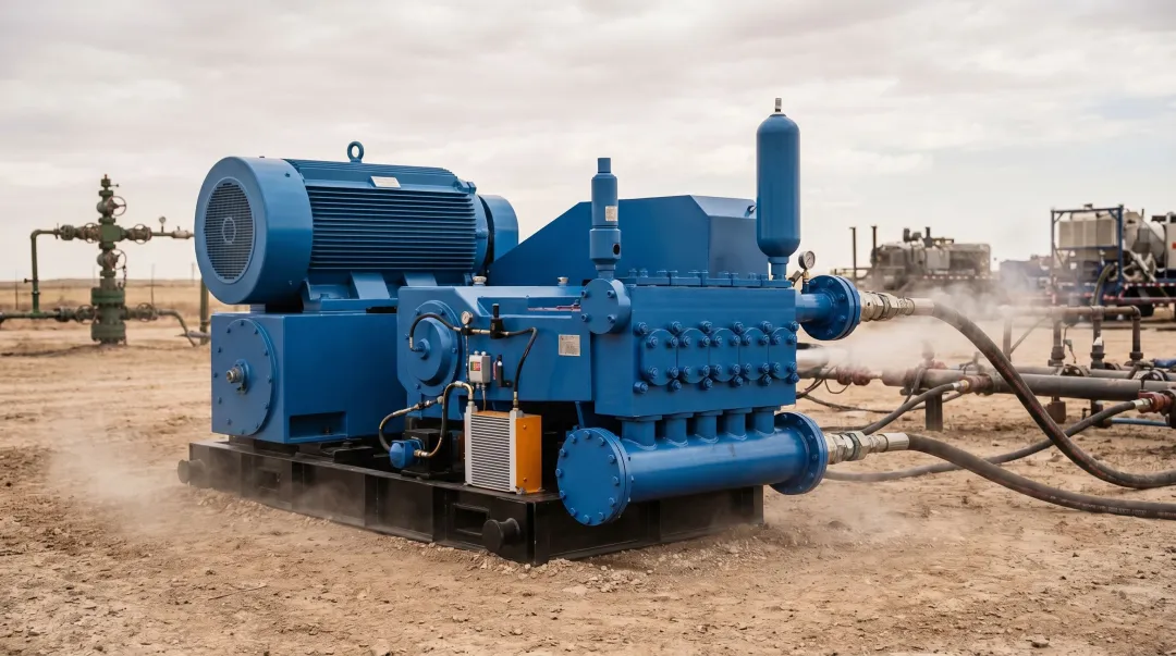 High-pressure reciprocating plunger pump used in hydraulic fracturing operations