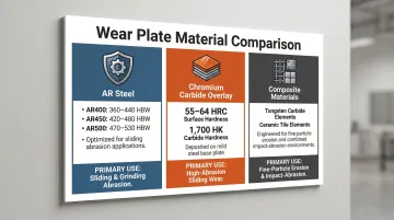 Three wear plate material types comparison chart AR steel CCO composite