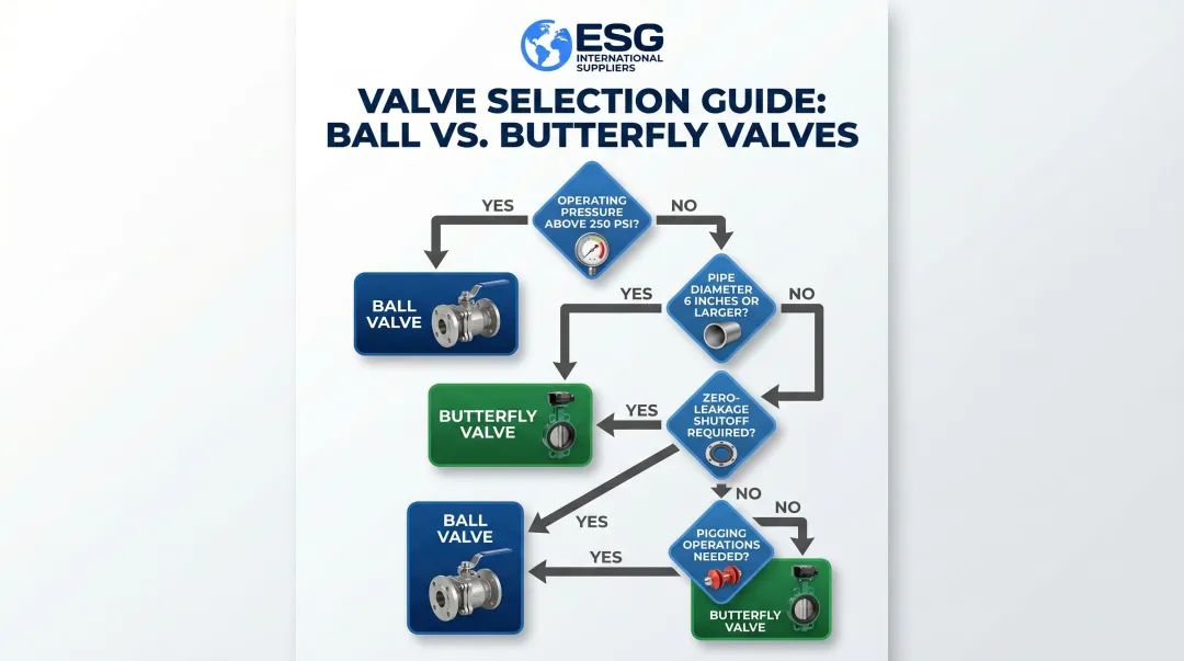 Ball valve versus butterfly valve application selection decision framework flowchart