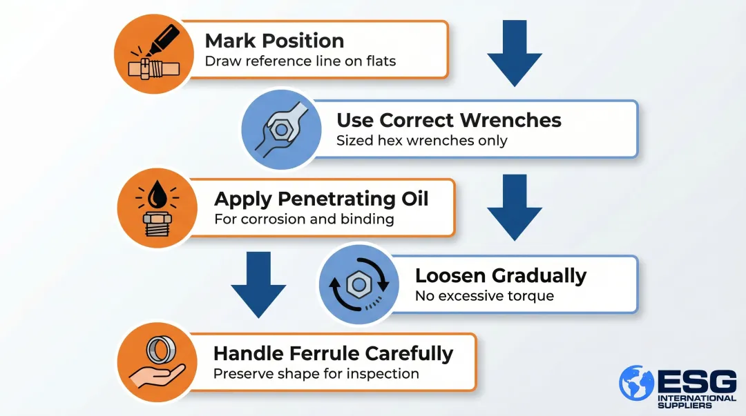 5-step compression fitting safe removal process flow diagram