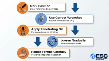 5-step compression fitting safe removal process flow diagram