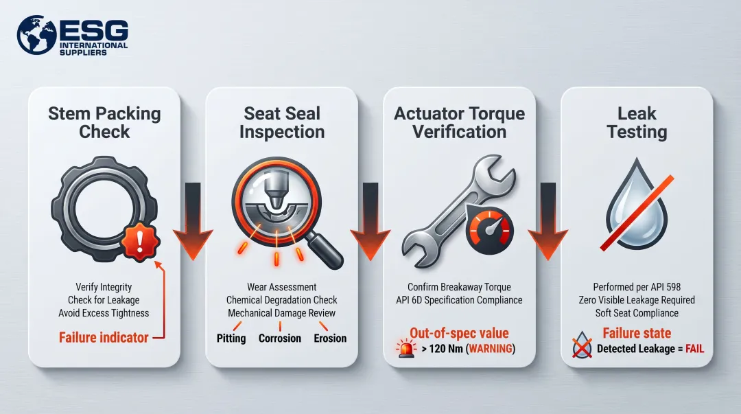 Ball valve routine maintenance inspection checklist four-step process flow diagram