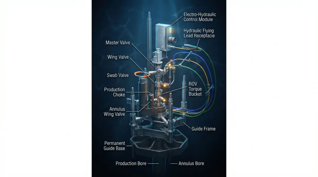 Subsea deepwater ball valve ROV-operable assembly on offshore wellhead installation