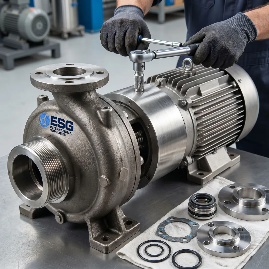 Industrial pump and motor service work in progress