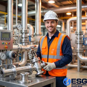 Technician inspecting refinery valve components