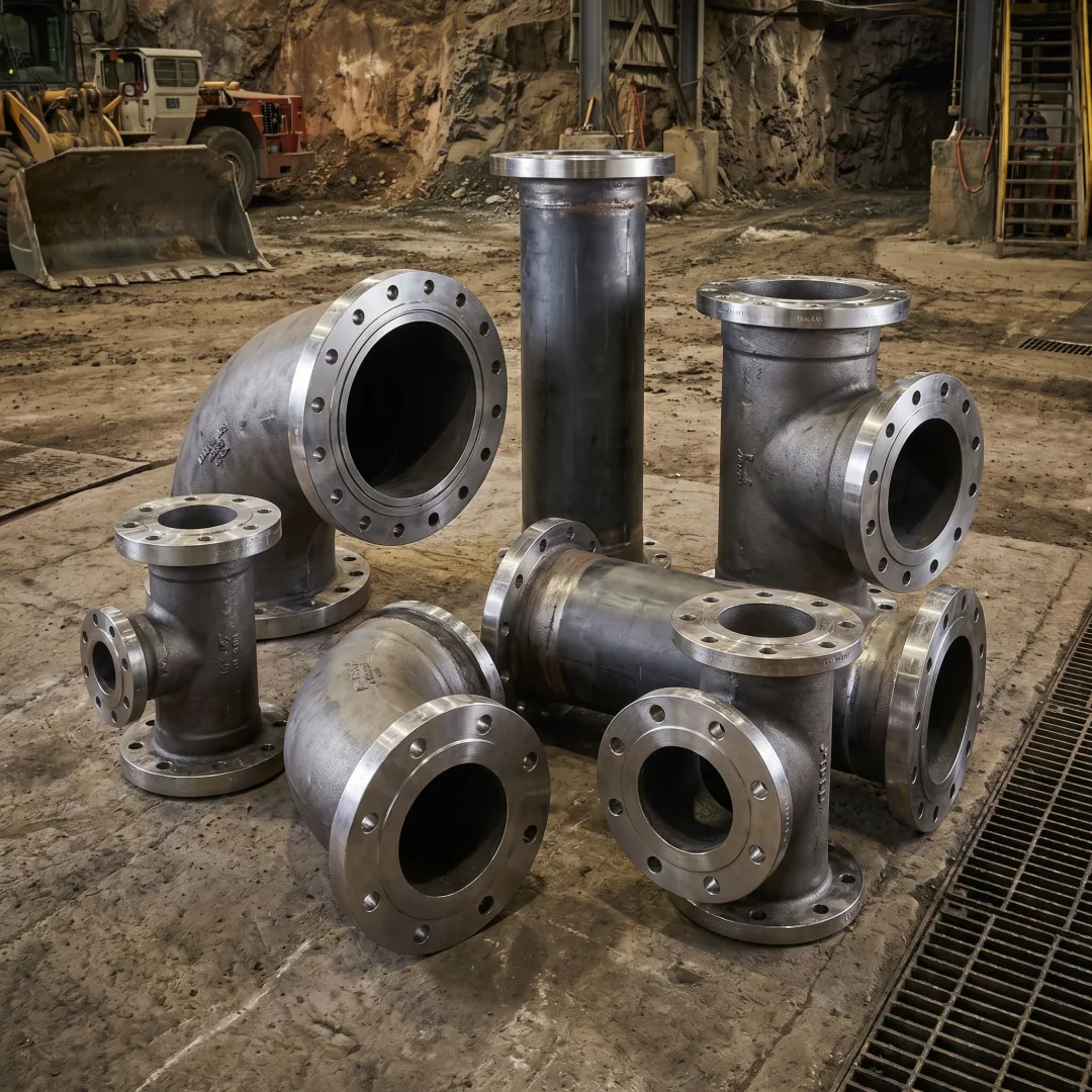 Mining pipe connection components and flanges