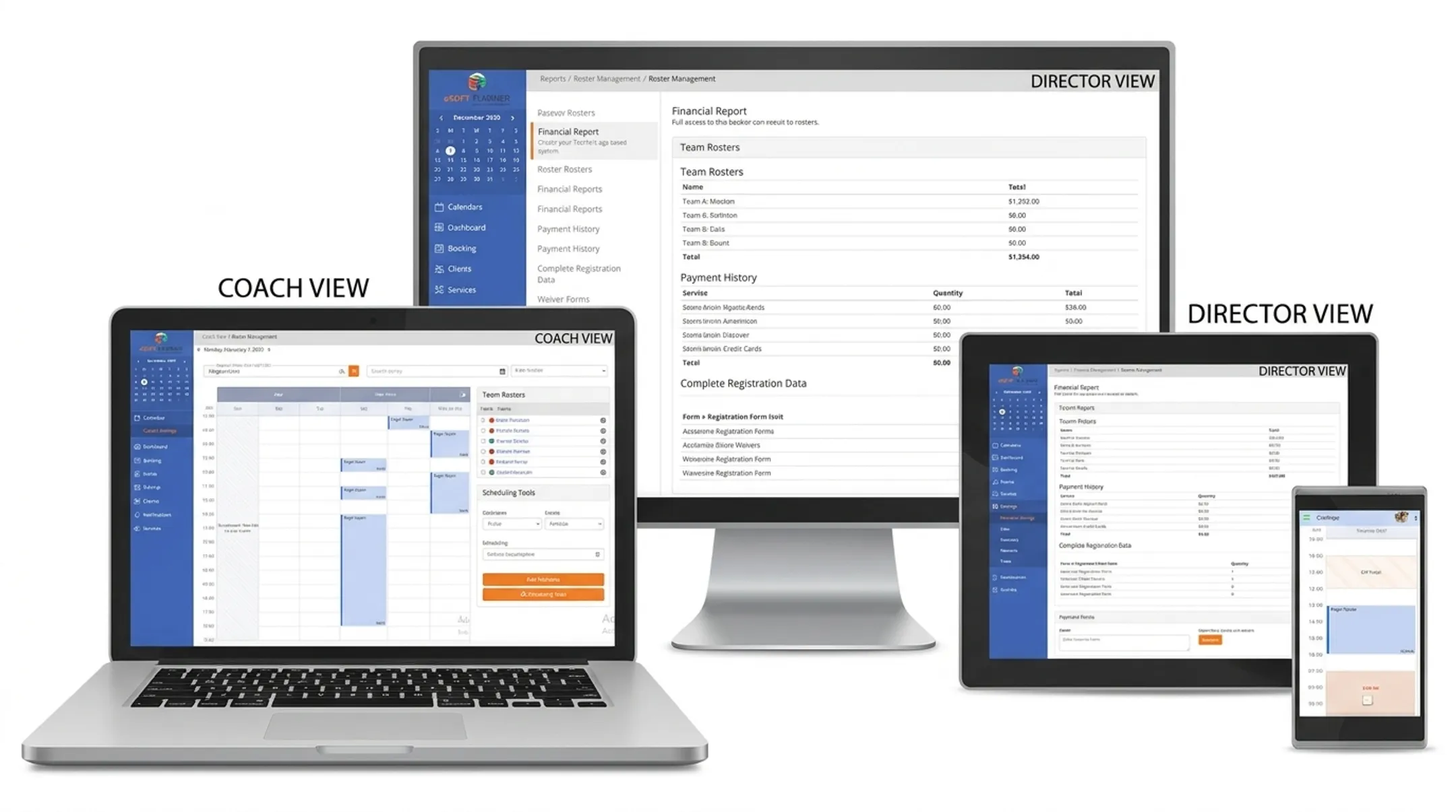 eSoft Planner role-based permissions dashboard for coaches and directors