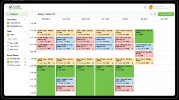 Sports facility scheduling software dashboard displaying court reservations and automated access permissions