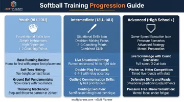 Age-appropriate softball drill progression chart from youth to advanced players