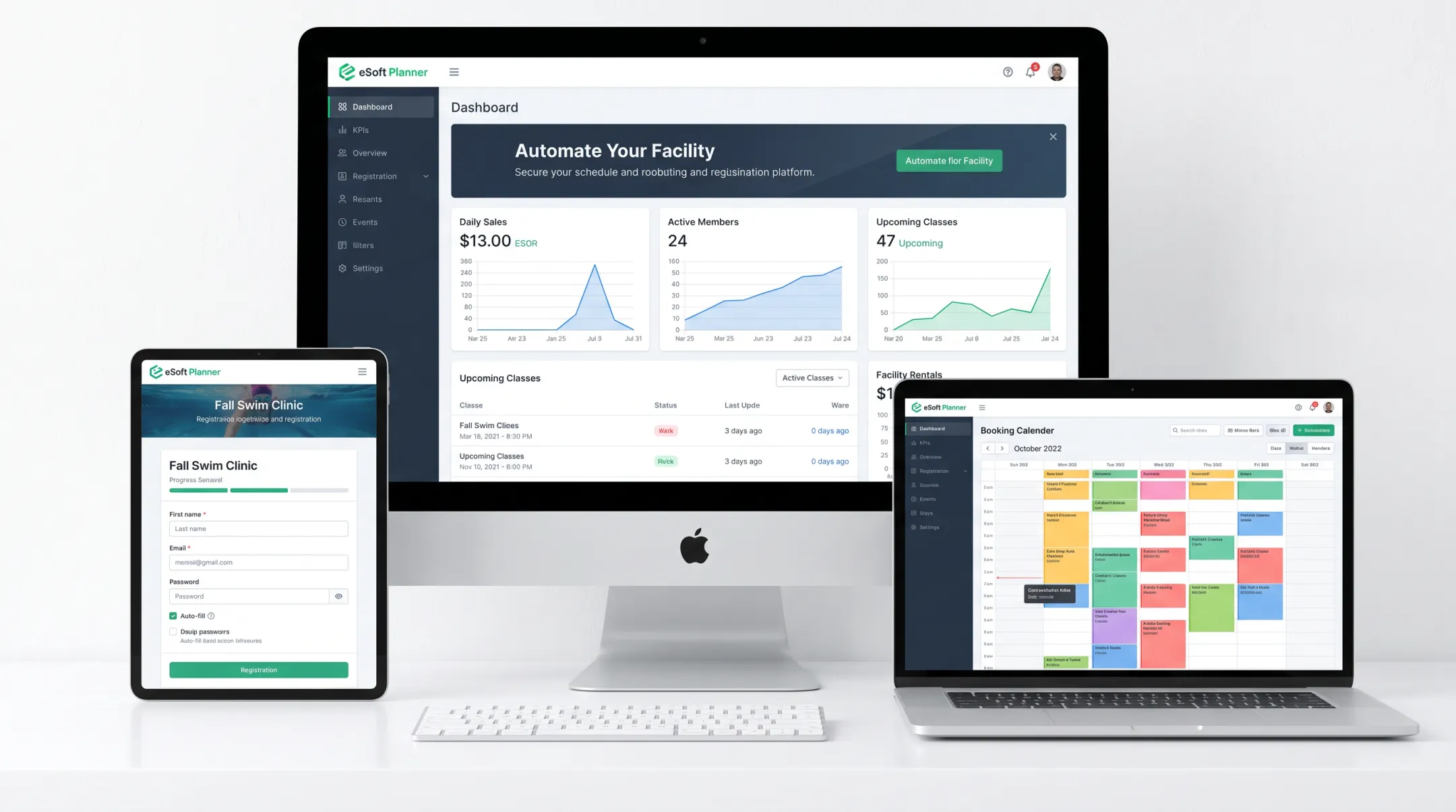 eSoft Planner dashboard showing automated registration and scheduling interface