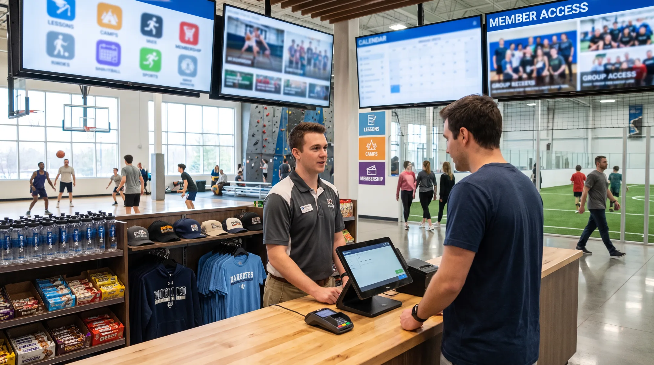 Integrated POS checkout and scheduling platform for sports facilities