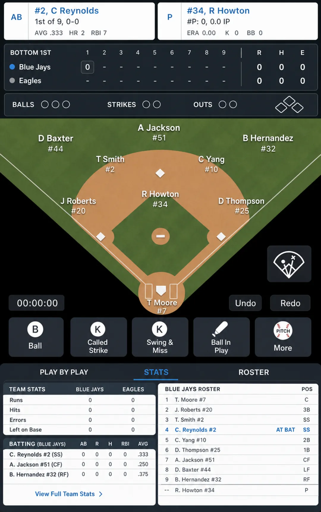 GameChanger app live scorekeeping interface for softball games