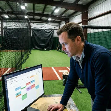 Facility manager reviewing batting cage bookings