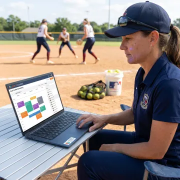 Coach managing a softball team schedule online