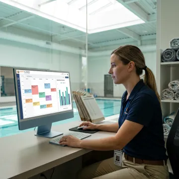 Swim school manager using scheduling software