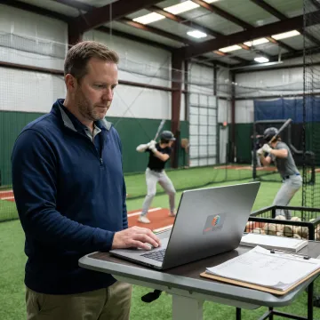 Baseball facility manager reviewing team schedules