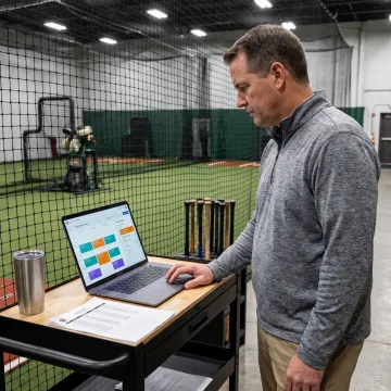 Facility manager reviewing baseball cage reservations