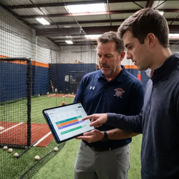 Coach and parent reviewing baseball lesson bookings