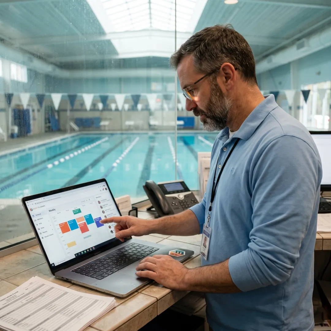Swim club manager using scheduling software