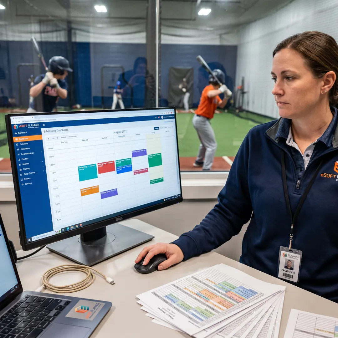 Baseball facility staff using scheduling software
