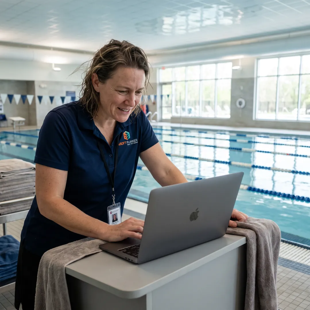 Swim club manager using scheduling software